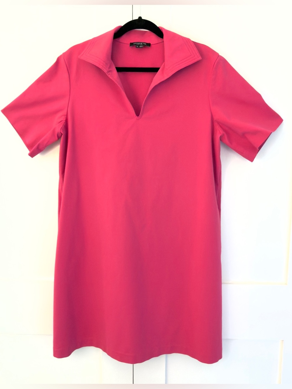 Lafayette 148 New York Fuchsia Y-Neck Short Sleeve Dress